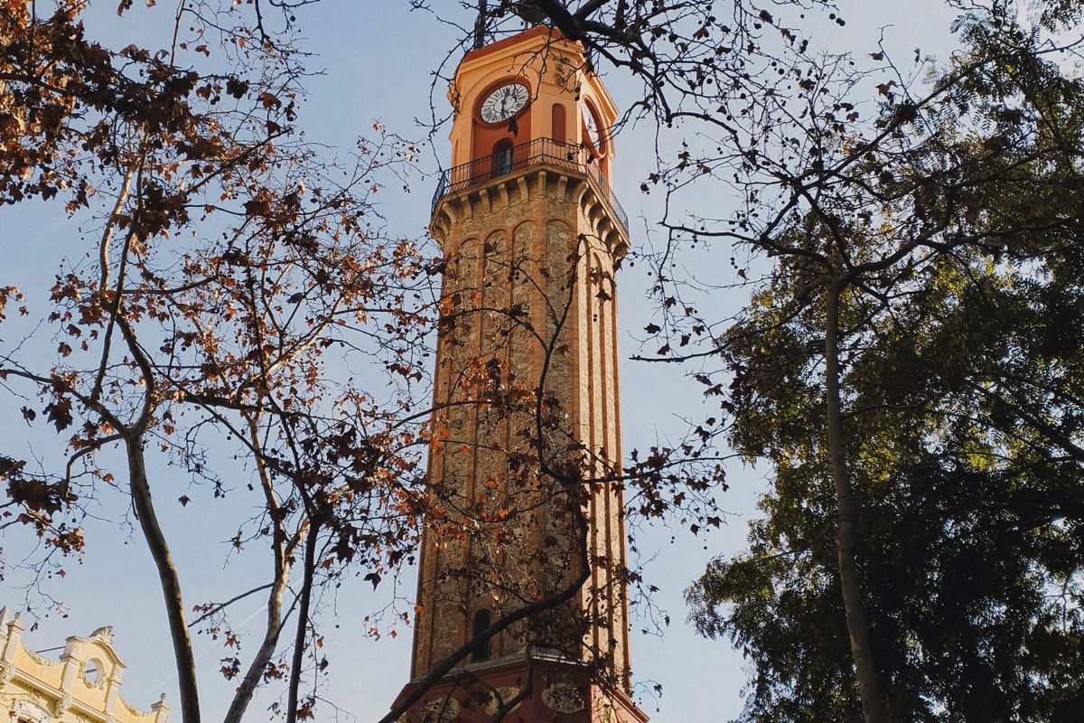 The clock tower on Plaça de la Vila de Gràcia in Barcelona